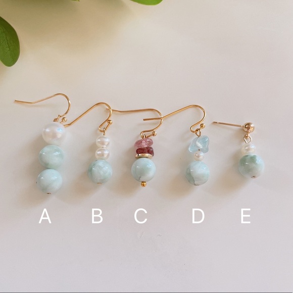 Handmade Natural Green Larimar Pearl Earrings - Picture 8 of 8